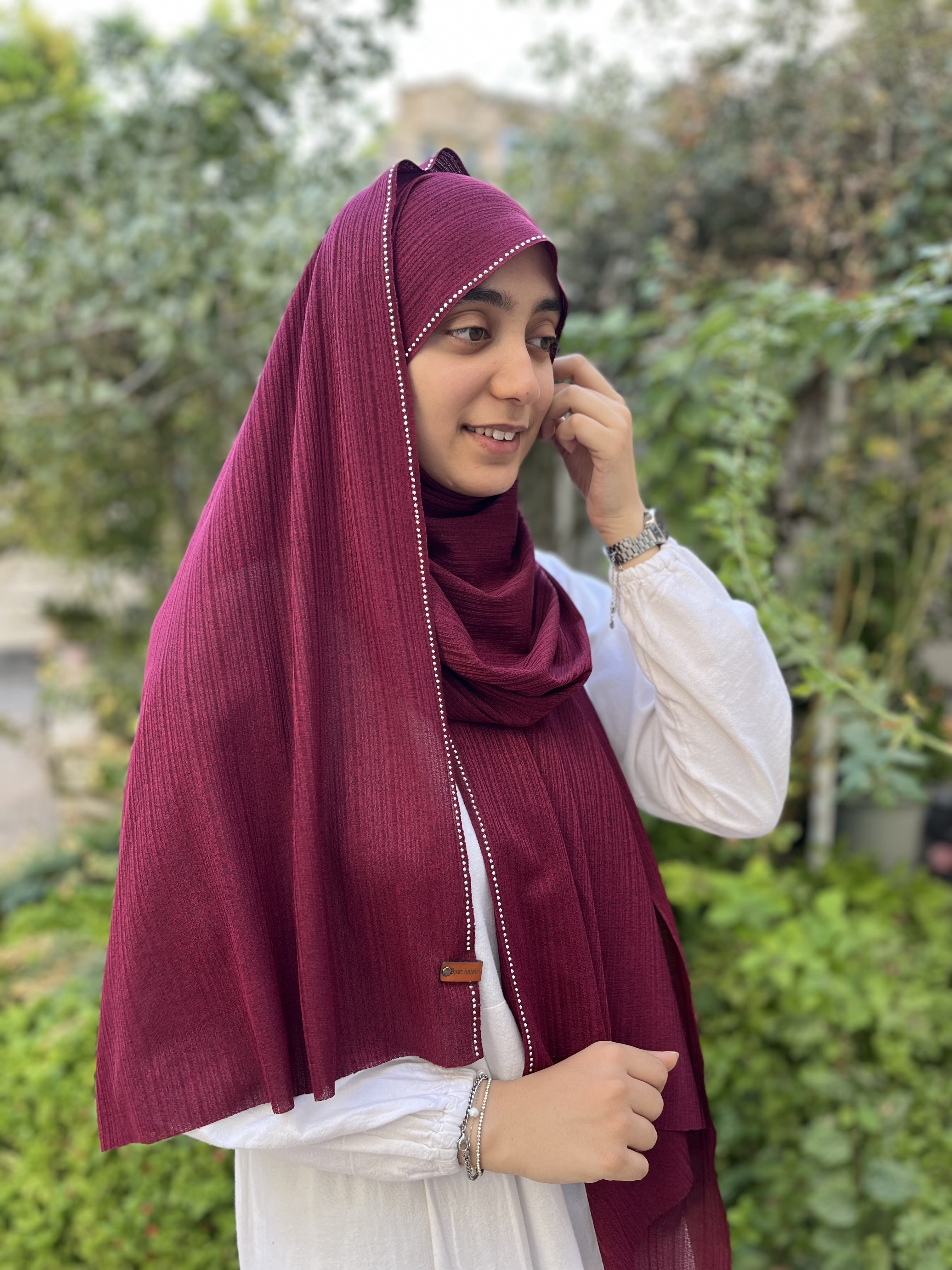 شال کشی نگین دار زرشکی